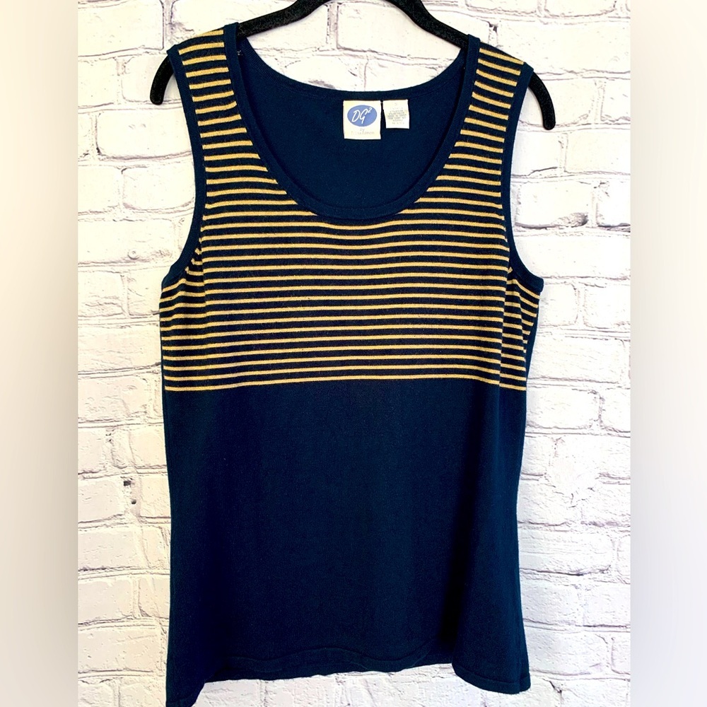 Retro DG2 Denise Gilman Gold Striped Navy Blue Tank Top Size S/M